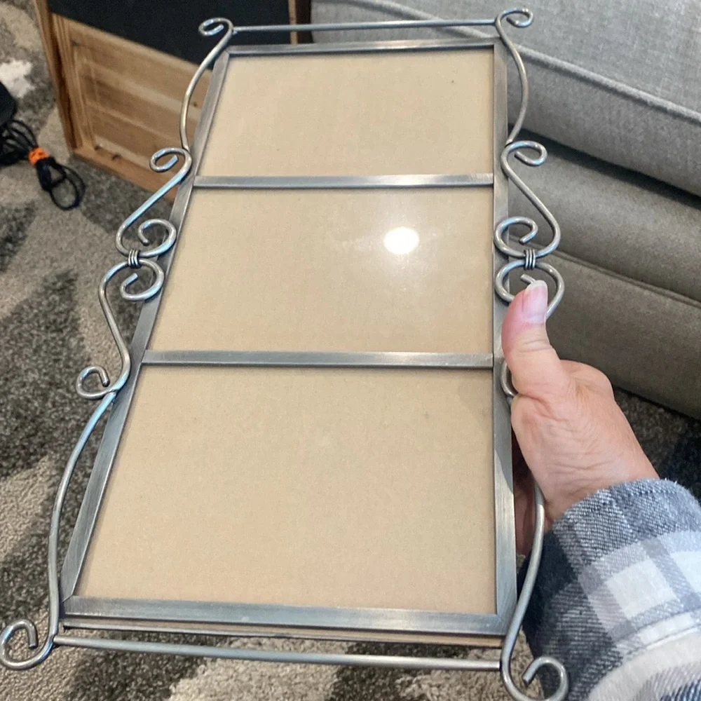 Vintage Fetco Richford Pewter 3 Slot 5x7 Picture Frame Collage 16x9”.